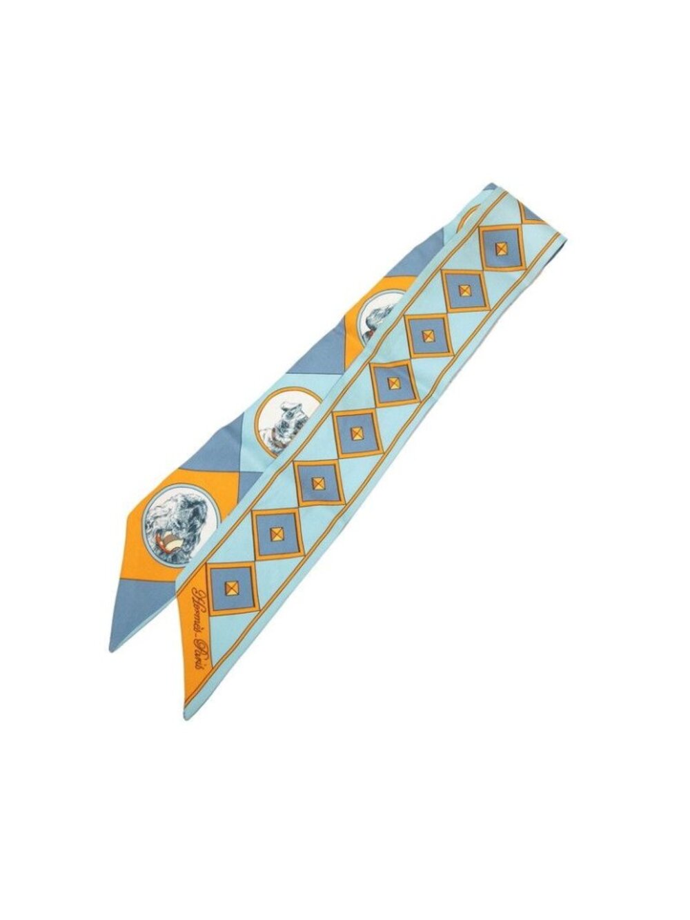 Hermes Twilly Colliers Et Chiens Scarf Blue Orange Silk